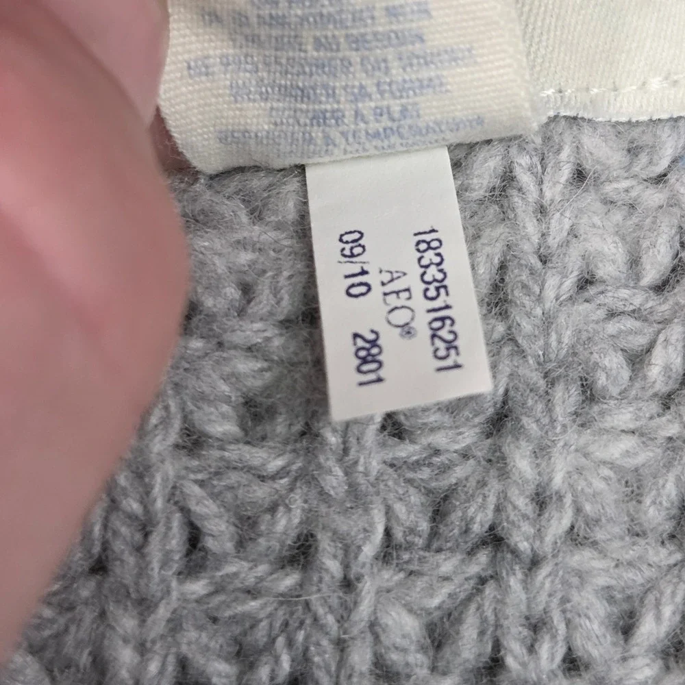 Aerie Cardigan Womens Large Grey Wool Blend Chunky Waffle Knit Boyfriend Sweater